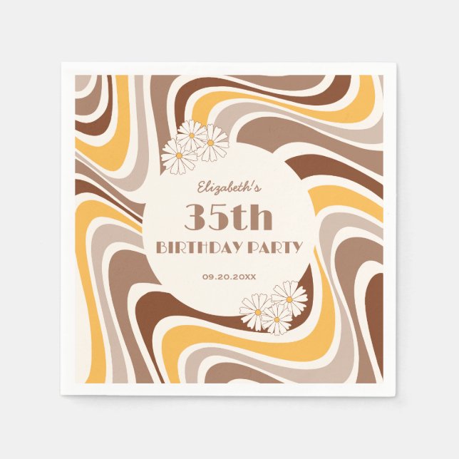 Retro Wave Artistic Flower Arch Brown Birthday Pappersservett (Framsidan)