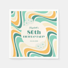 Retro Wave Artistic Flower Grönt Gult Birday Pappersservett