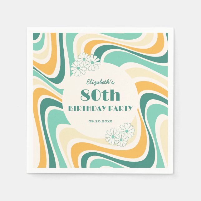 Retro Wave Artistic Flower Grönt Gult Birday Pappersservett (Framsidan)