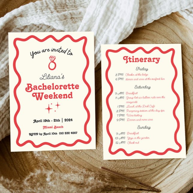 Retro Wave Bachelorette Helg Itinerary Inbjudningar (Skapare uppladdad)