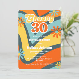 Retro Wave-Daisy Groovy 30:e Gröntens födelsedag Inbjudningar