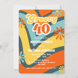 Retro Wave-Daisy Groovy 40:e Gröntens födelsedag Inbjudningar