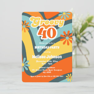 Retro Wave-Daisy Groovy 40:e Gröntens födelsedag Inbjudningar