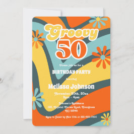 Retro Wave-Daisy Groovy 50:e Gröntens födelsedag Inbjudningar