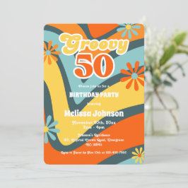 Retro Wave-Daisy Groovy 50:e Gröntens födelsedag Inbjudningar