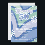 Retro Wave-Daisy Groovy 50th Blue Birthday Inbjudningar<br><div class="desc">Retro inspirerade Groovy till 50 års inbjudan på födelsedagen med retro vågar mönster,  daisy och boho typsnitt och färg.</div>