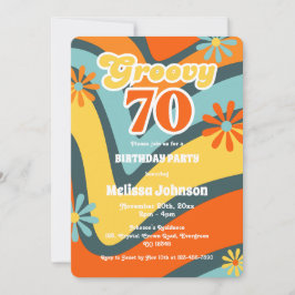 Retro Wave-Daisy Groovy 70:e Gröntens födelsedag Inbjudningar