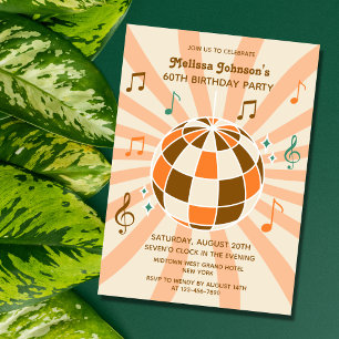 Retro Wave Disco Boll Musical Orange Birthday Inbjudningar