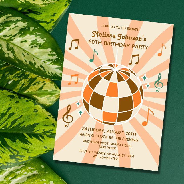 Retro Wave Disco Boll Musical Orange Birthday Inbjudningar (Skapare uppladdad)