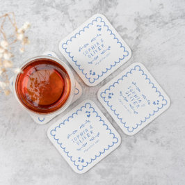 Retro Wave Doodle illustrerade handskriven Bröllop Underlägg Papper Kvadrat