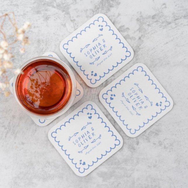 Retro Wave Doodle illustrerade handskriven Bröllop Underlägg Papper Kvadrat (Skapare uppladdad)