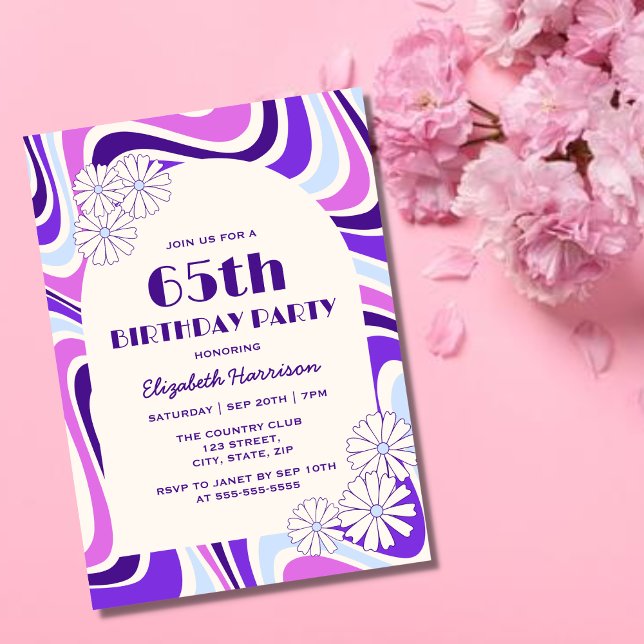 Retro Wave Flower Arch Violet Blue Birthday Inbjudningar (Skapare uppladdad)