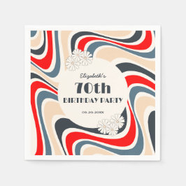Retro Wave Flower Grått Red Birthday Pappersservett