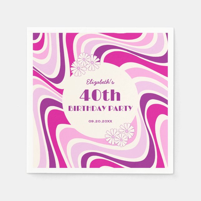 Retro Wave Flower Lila Rosa Birth Pappersservett (Framsidan)