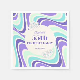 Retro Wave Flower Mint Blue Birthday Pappersservett