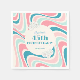 Retro Wave Flower Rosa Grönt Birday Pappersservett
