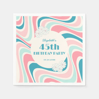 Retro Wave Flower Rosa Grönt Birday Pappersservett