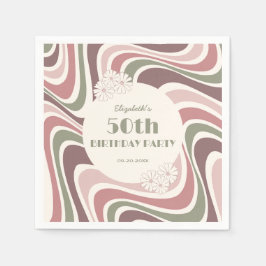 Retro Wave Flower Sage Brown Peach Birthday Pappersservett