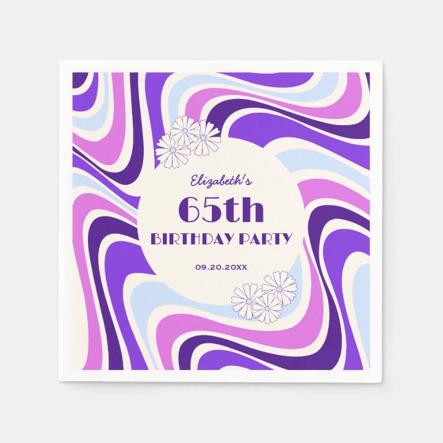 Retro Wave Flower Violet Blue Birthday Pappersservett (Framsidan)