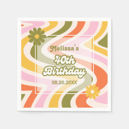Retro Wave Groovy Flower Grönt 40:e födelsedagen Pappersservett