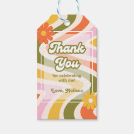 Retro Wave Groovy Flower Grönt Birday Tack Presentetikett