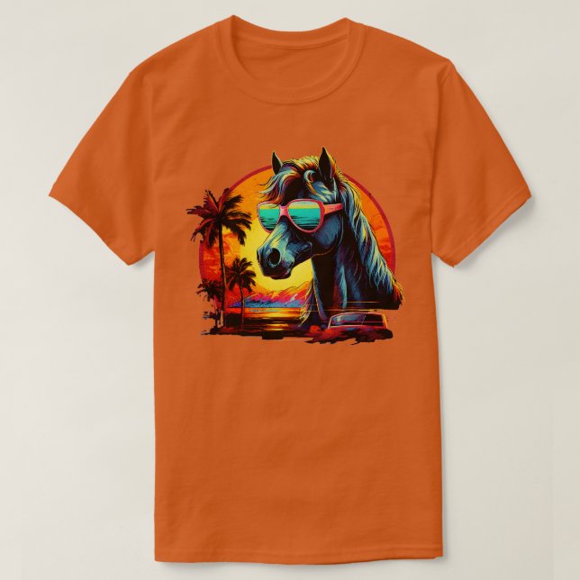 Retro Wave Mustang Horse T Shirt (Design framsida)