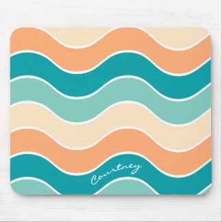 Retro Wave Randig Teal Orange Crème Personlig Musmatta
