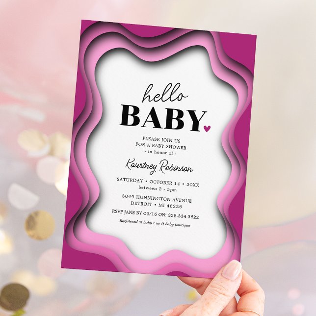 Retro Wave Rosa Girl Baby Shower Inbjudningar (Skapare uppladdad)
