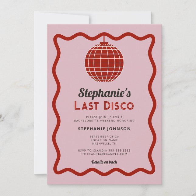 Retro Wave Rosa och Red Last Disco Bachelorette Inbjudningar (Framsida)