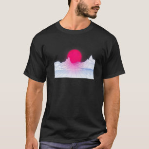 Retro Wave Sunset on White Bg 90s Aesthetic Su T Shirt