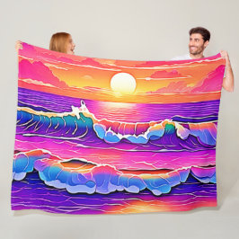 Retro Wave Sunset Serenity Fleecefilt