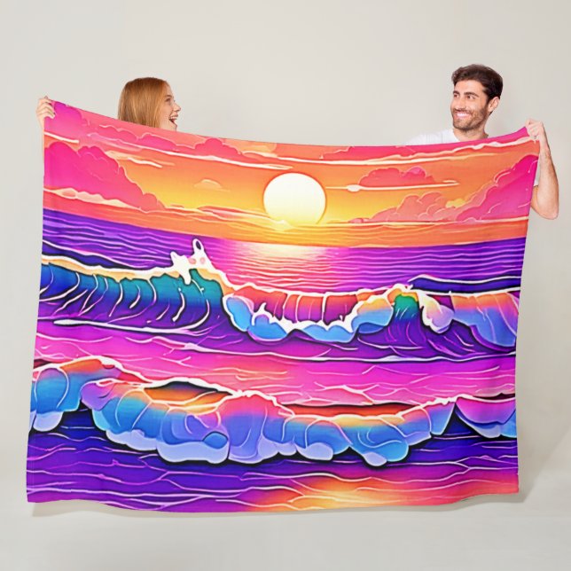 Retro Wave Sunset Serenity Fleecefilt (På plats)