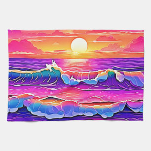 Retro Wave Sunset Serenity Kökshandduk