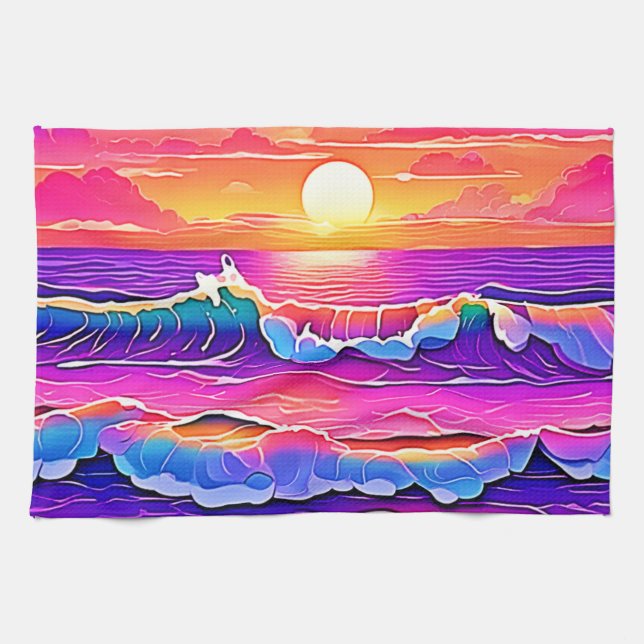 Retro Wave Sunset Serenity Kökshandduk (Horisontell)