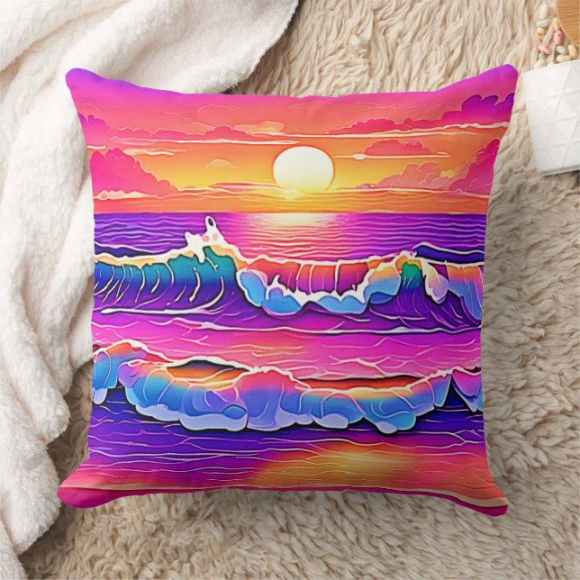 Retro Wave Sunset Serenity Kudde (Filt)