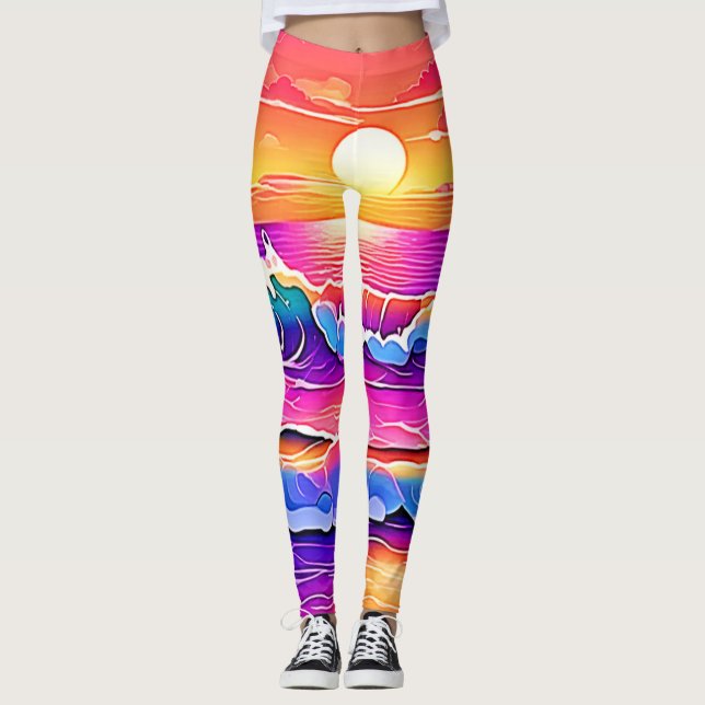 Retro Wave Sunset Serenity Leggings (Framsida)