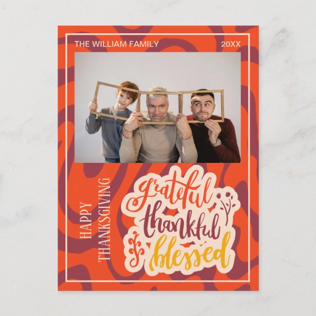 Retro Wave Tacksam Tacksägelse Välsignad Foto  Vykort (Framsida)