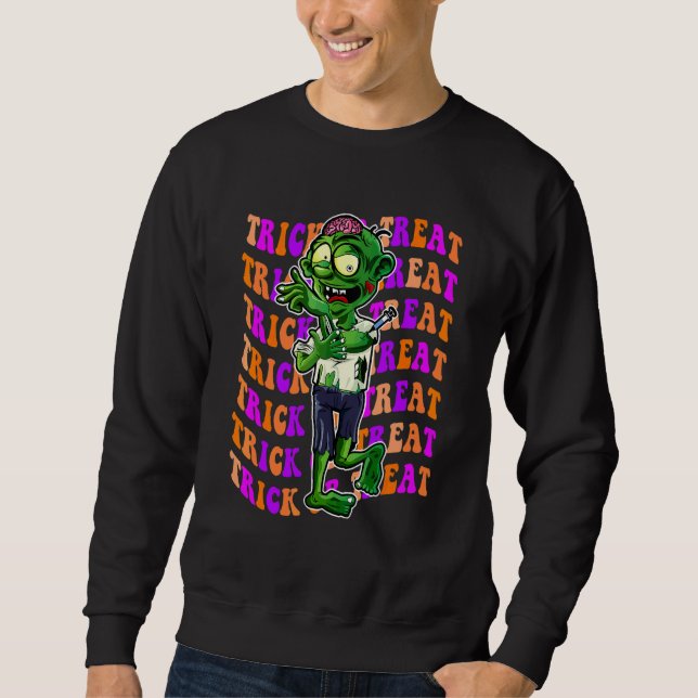 Retro Wave Zombie Halloween Lång Ärmad Tröja (Framsida)