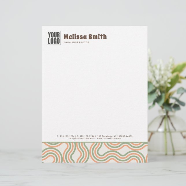Retro Wavy Abstract Pattern Business Letterhead Brevhuvud (Stående Fram)