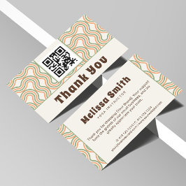Retro Wavy Abstract QR Code Business Thank You Tilläggskort