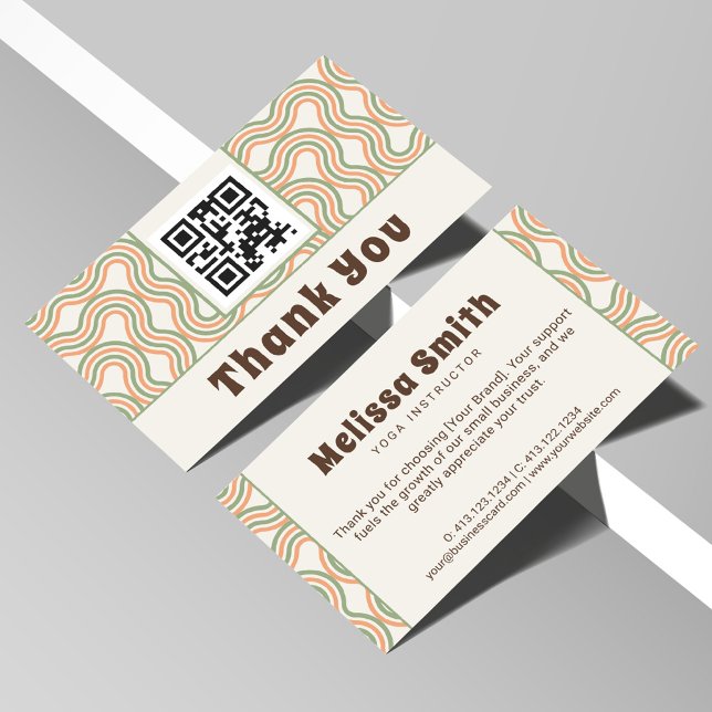 Retro Wavy Abstract QR Code Business Thank You Tilläggskort (Skapare uppladdad)