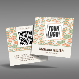 Retro Wavy Abstract Square QR Code  Fyrkantigt Visitkort