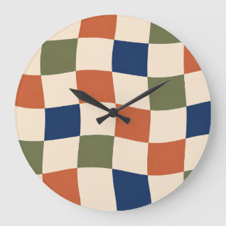 Retro Wavy Checkerboard 70s Aesthetic Clock Stor Klocka