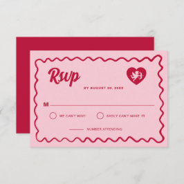 Retro Wavy Frame Red Pink Cupid Heart Wedding OSA Kort