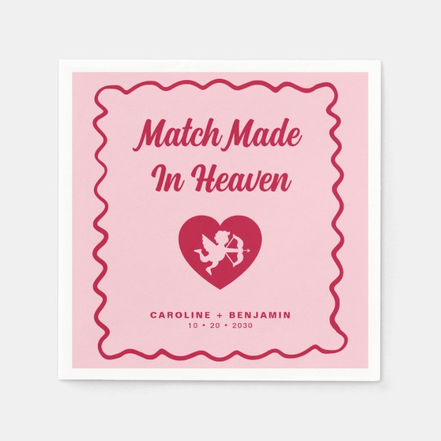Retro Wavy Match Made In Heaven Cupid Wedding Pappersservett (Framsidan)