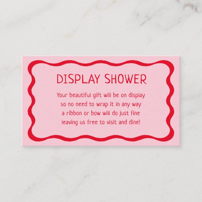 Retro Wavy Rosa och Röda Display Dusch Infog Tilläggskort (Framsida)