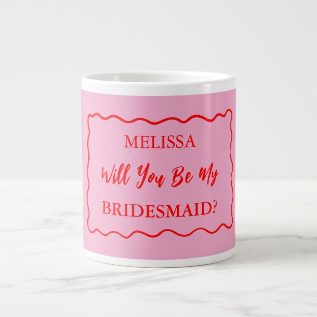 Retro Wavy Will You Be My Bridesmaid Förfrågan 20o Jumbo Mugg (Framsidan)