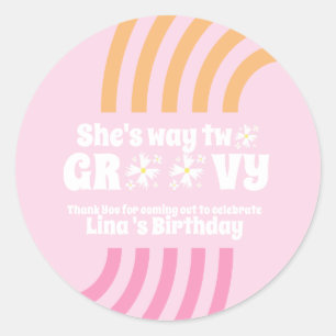 Retro Way Two Groovy Daisy Flower Birthday Rosa Runt Klistermärke
