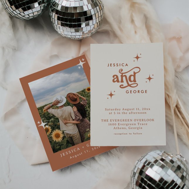 Retro Wedding Inve, Terracotta Boho Inbjudningar (Skapare uppladdad)