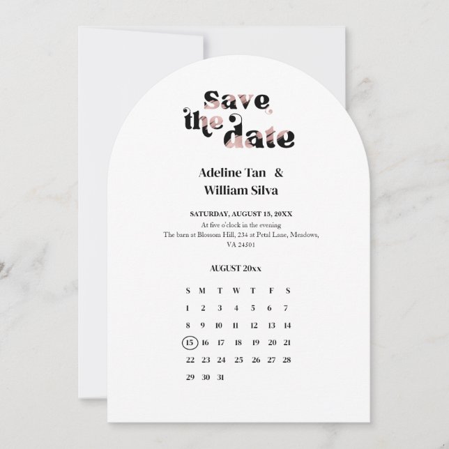 Retro Wedding Save the Date Calendar | 70s themed Inbjudningar (Framsida)